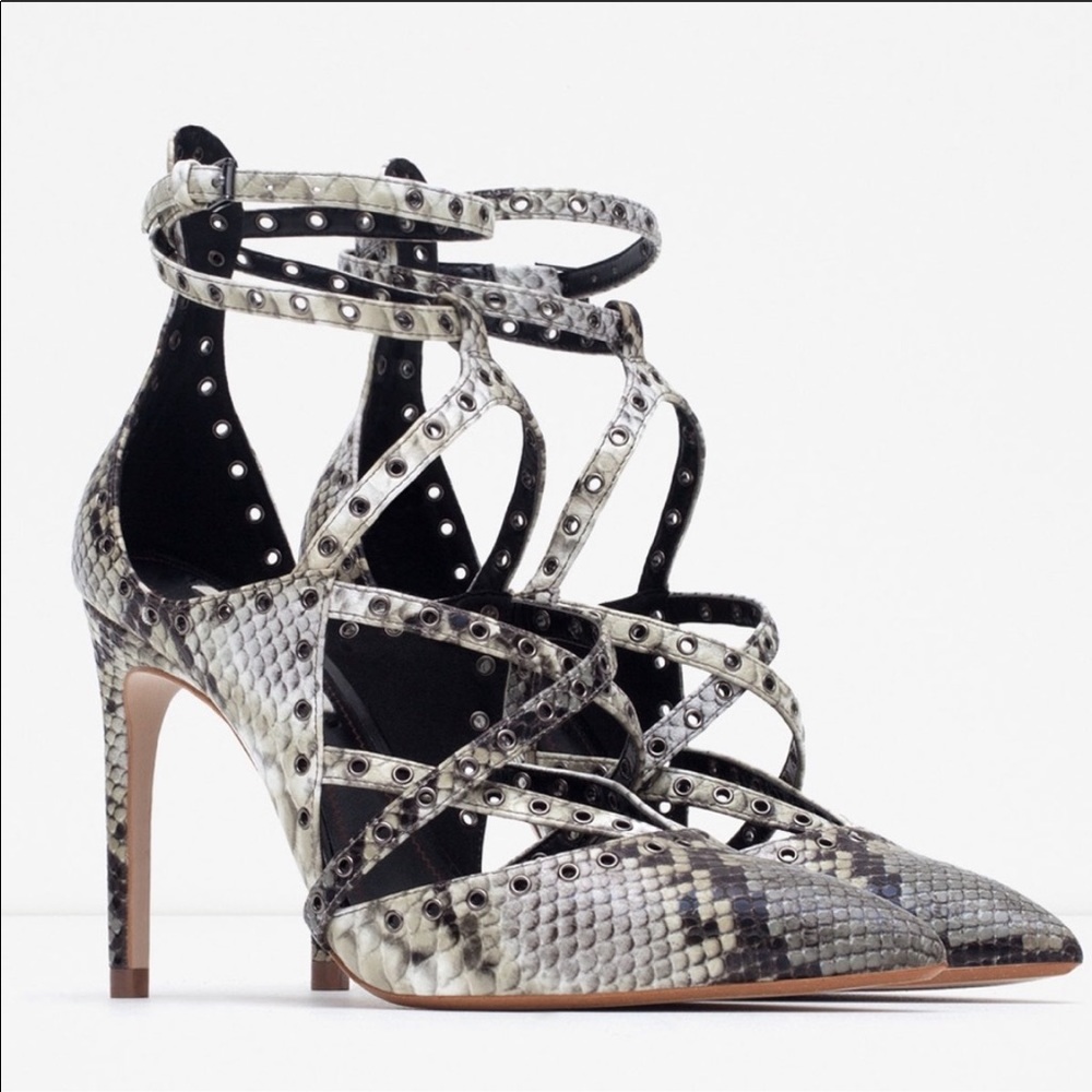 Zara Snakeskin Strappy Pumps